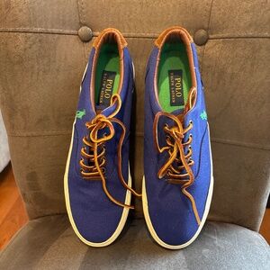 EUC Men’s Polo Ralph Lauren Foster Blue Canvas Tie  Shoes Size  9 D